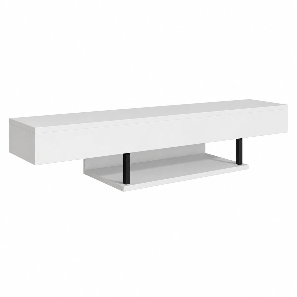 Mobile TV Sospeso a Parete Aydin, Soggiorno Moderno, Melamina, Bianco Opaco, 150 × 22 × 29.6cm