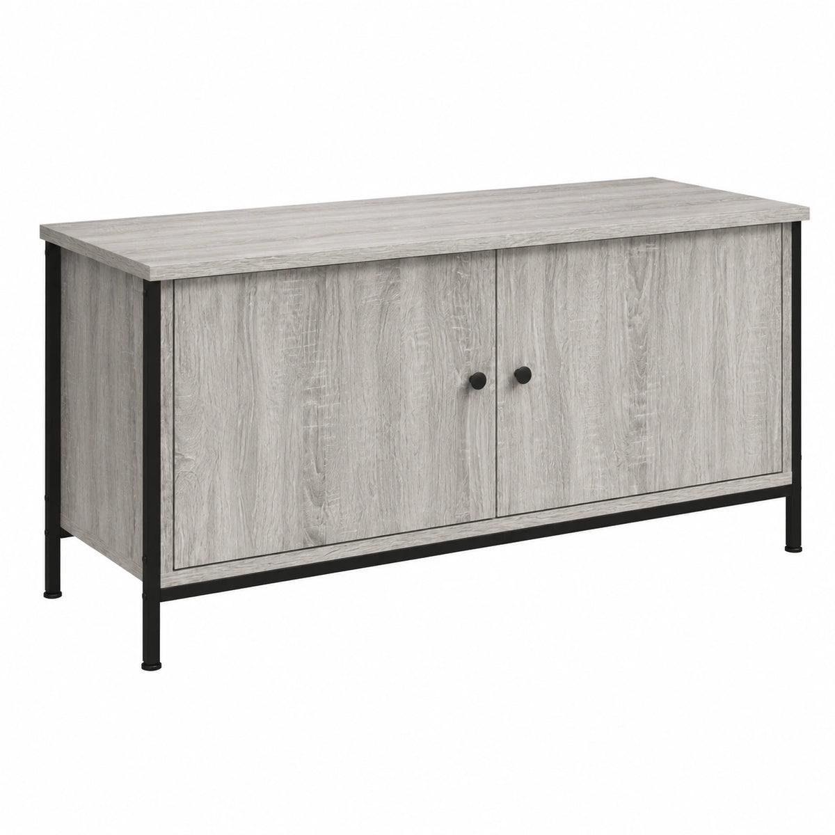 Mobile TV con ante in compensato grigio sonoma, 102 × 35 × 45 cm, 4 scomparti, gambe in metallo, resistente all'umidità
