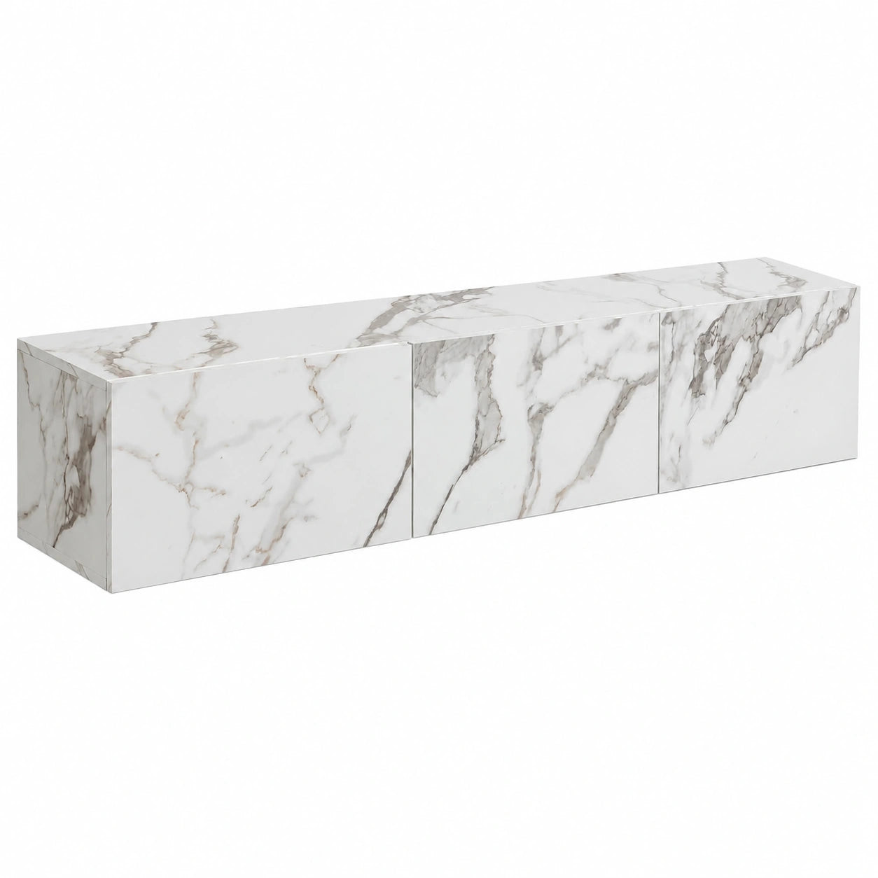Mobile TV Sospeso 160 × 30 × 30 cm Bianco Effetto Marmo con Ribalte, mobile porta TV fissato a parete per TV fino a 55 pollici, mobile sospeso porta
