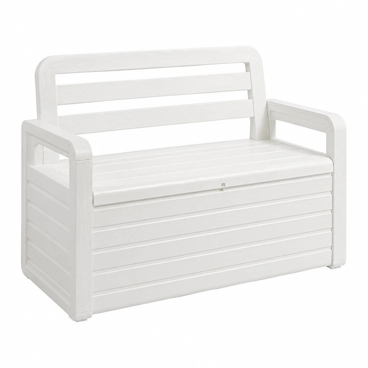 Toomax Foreverspring cassapanca da 270 litri con seduta per 2 persone, 132.5 × 58 × 89h cm panca da giardino effetto legno bianco in plastica