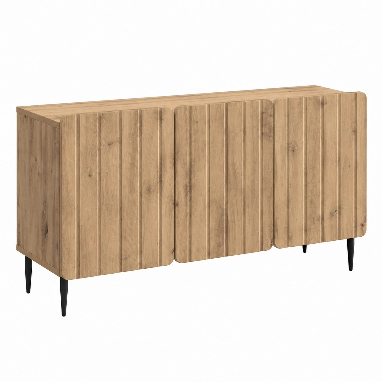 Mobile TV Artisan in rovere 99 × 34,5 × 52 cm, mobile TV in legno con gambe in acciaio, moderno mobile TV con ante girevoli per soggiorno