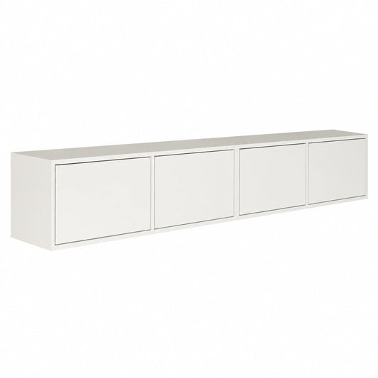 Mobile Porta TV Sospeso Bianco Stile Minimalista e Funzionale 200 cm, 2 Moduli da 100 cm Quattro Ante a Ribalta Pannelli di Truciolato Laminato 16 mm