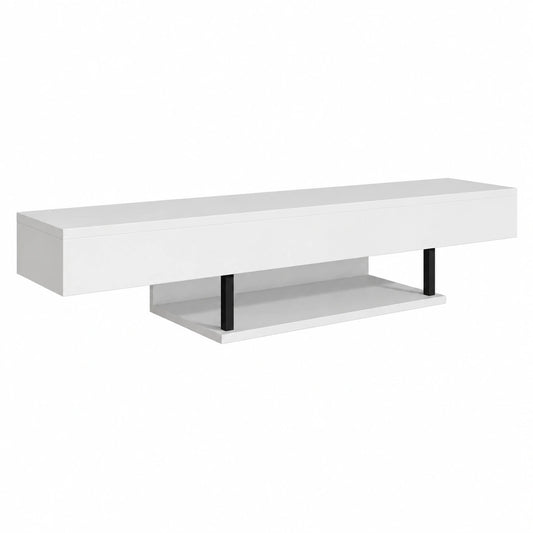 Mobile TV Sospeso a Parete Aydin, Soggiorno Moderno, Melamina, Bianco Opaco, 150 × 22 × 29.6cm