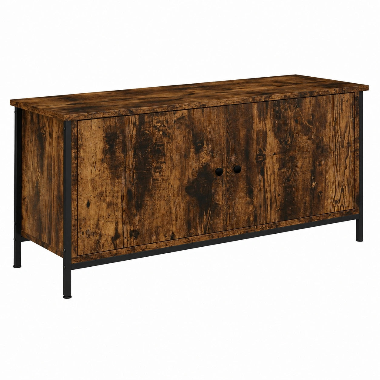 Mobile TV con ante, in legno di rovere affumicato, 102 × 35 × 45 cm, stabile, moderno