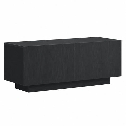 Mobile TV sottile con vano portaoggetti, funzionale mobile TV con ante a cerniera e minimalista per soggiorno in nero effetto rovere 100 × 35 × 40 cm