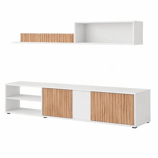 Mobile TV Modulo Sospeso E Mensola Bianco E Rovere Moderno Reversibile Con Passacavi 180 × 40 × 33 cm