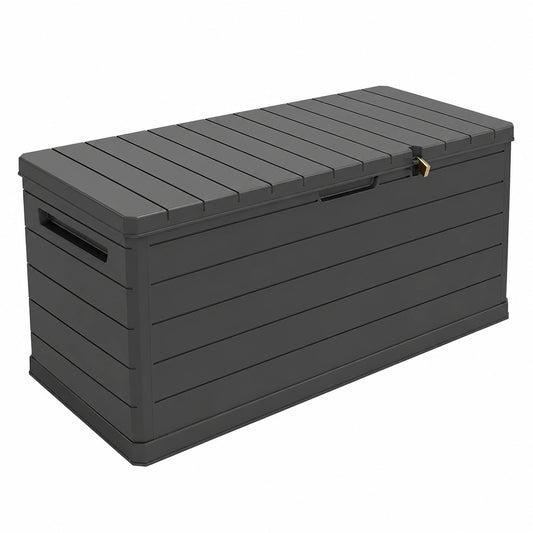 arte Plast - Baule di Stoccaggio Esterno 350L - Baule da Giardino Grigio 118,5 × 52 × 57cm - Maniglie di Trasporto - Resistente all'Acqua