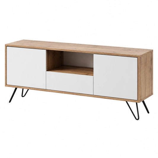 Mobile TV Con 2 Ante Battenti Anta A Ribalta E Vano A Giorno Mobiletto Minimal Moderno Per Soggiorno Salotto Zona Living Sala Da Pranzo 137 × 52 × 33