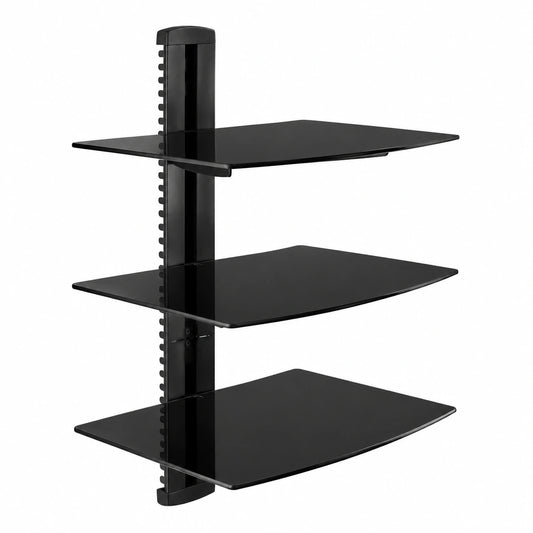 Supporto da Muro Staffa da Parete Scaffale di Vetro Mensola Multimediale per Lettori DVD, Cavo cassette, Giochi console, TV Accessori Con 3 Ripiani