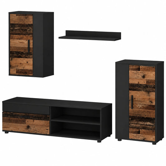 Vicco Parete attrezzata Berno, Rovere rustico, set di 4 pezzi, adatto per la conservazione di dispositivi multimediali e accessori