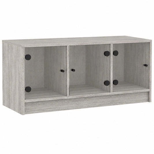 Mobile TV con ante in vetro, 102 × 37 × 42 cm, in legno e vetro, moderno, per soggiorno