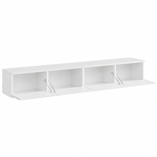 Mobile Porta TV Sospeso con LED, Mobile TV a Muro con Quattro Ante a Ribalta, Mobile per TV Appeso 180 × 24 × 22 cm, per Soggiorno e Camera da Letto