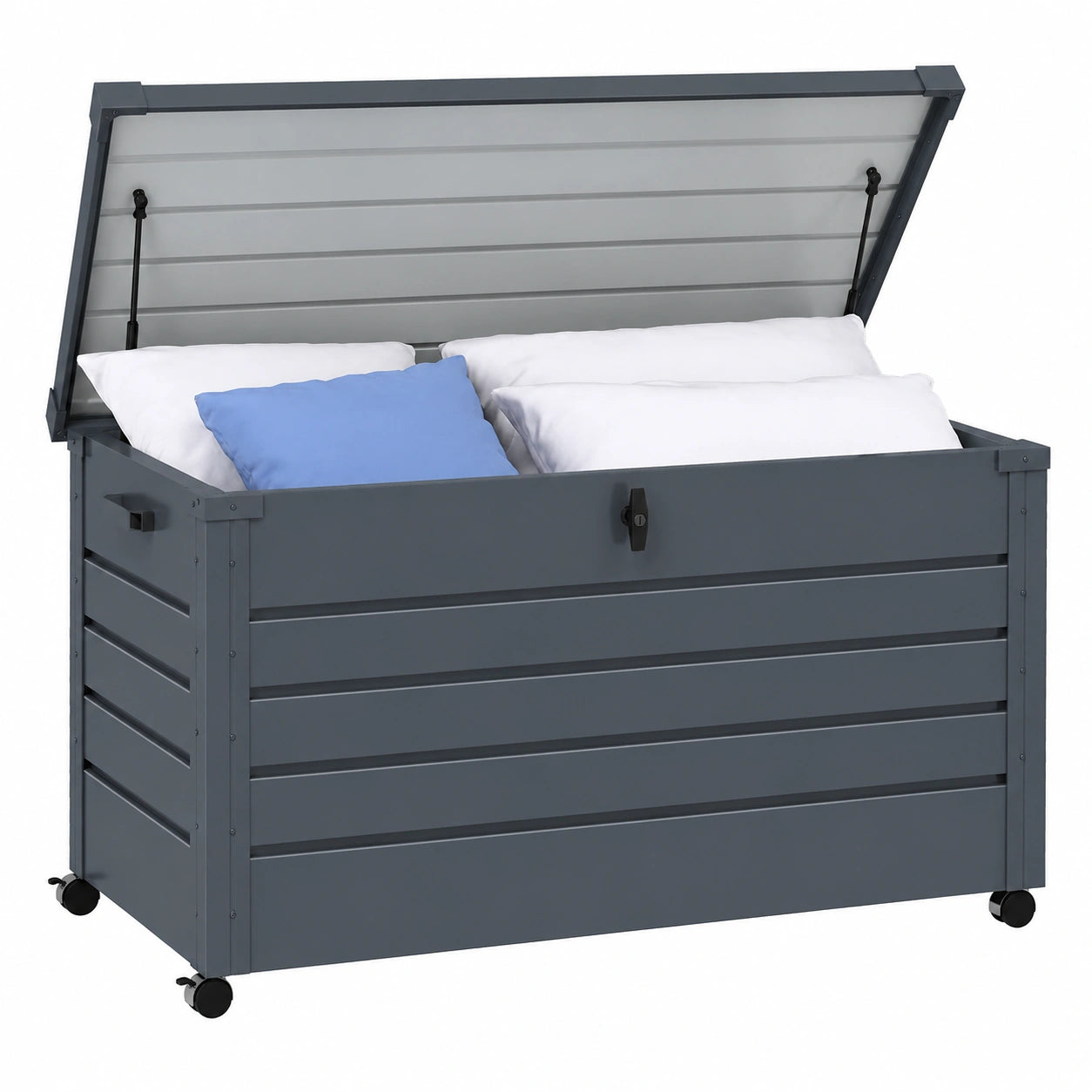 Outsunny Baule da Giardino da 311L Serratura 120 × 62 × 66 cm Grigio Scuro, 2 Maniglie, 4 Rotelle, Mobile Portaoggetti, Acciaio Zincato
