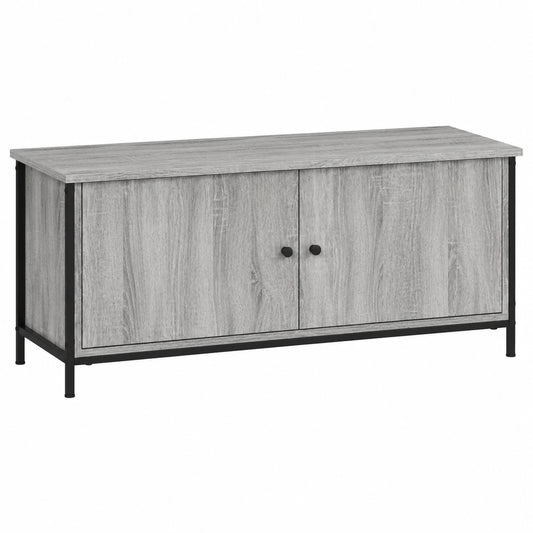 Mobile TV con ante grigio Sonoma 102 × 35 × 45 cm in legno con 4 scomparti e robusto piano superiore per il soggiorno con pratico spazio