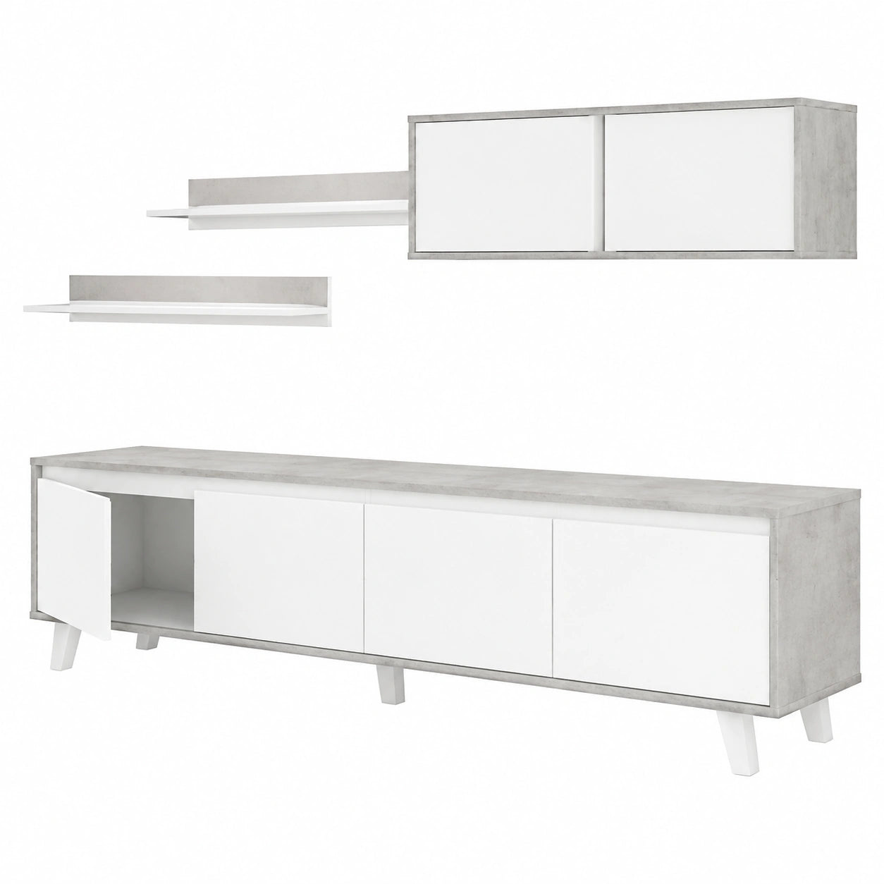 Dmora Parete Attrezzata Vergennes 41 × 200 × 50h cm Grigio Cemento 5 Ripiani 6 Ante, Apertura Battente