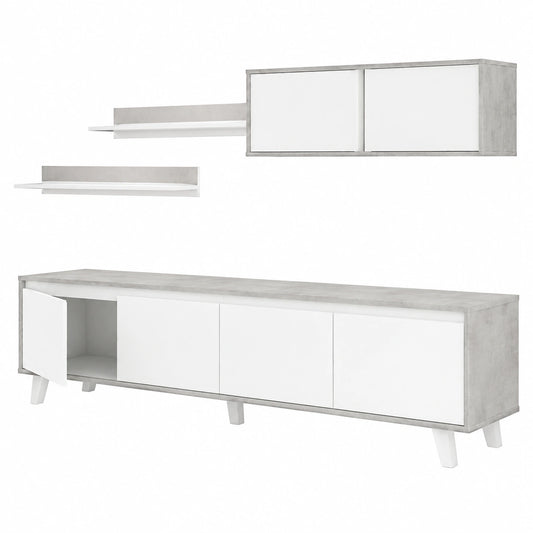 Dmora Parete Attrezzata Vergennes 41 × 200 × 50h cm Grigio Cemento 5 Ripiani 6 Ante, Apertura Battente