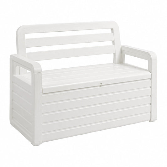 Toomax Foreverspring cassapanca da 270 litri con seduta per 2 persone, 132.5 × 58 × 89h cm panca da giardino effetto legno bianco in plastica