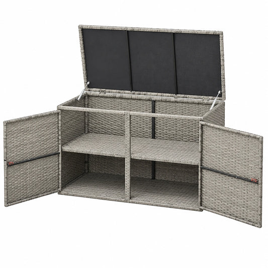 Contenitore a 2 Livelli, Panca Contenitore da Esterno Multiuso, 115 × 60 × 65 cm (Grigio)