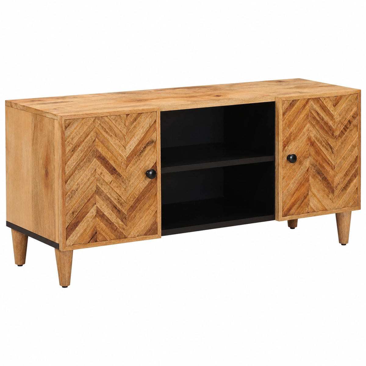 Media Lowboard marrone, 105 × 33,5 × 46 cm, in legno massiccio di mango, mobile TV con ante, canalina per cavi